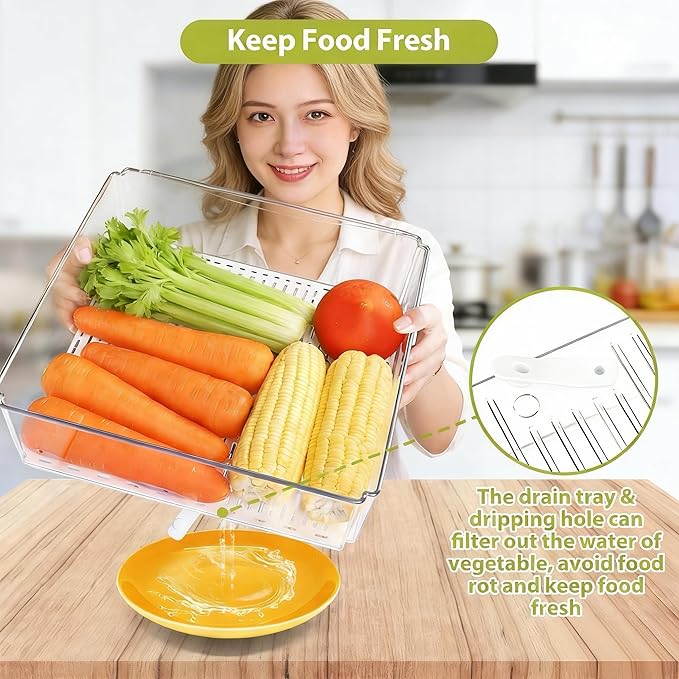 ZIJUND 4 Pack Fridge Organizer, Stackable Refrigerator Organizer Bins with Lids, BPA-Free Fridge Organizers and Storage Containers for Fruit