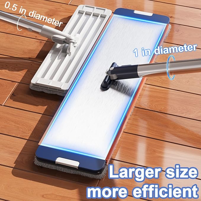 Large Mop and Bucket with Wringer Set for Home, Hands Free Flat Floor Mop and Bucket System with 4 Washable Microfiber Pads, Wet and Dry Use, Mops for Floor Cleaning, Two Bucket Mop System