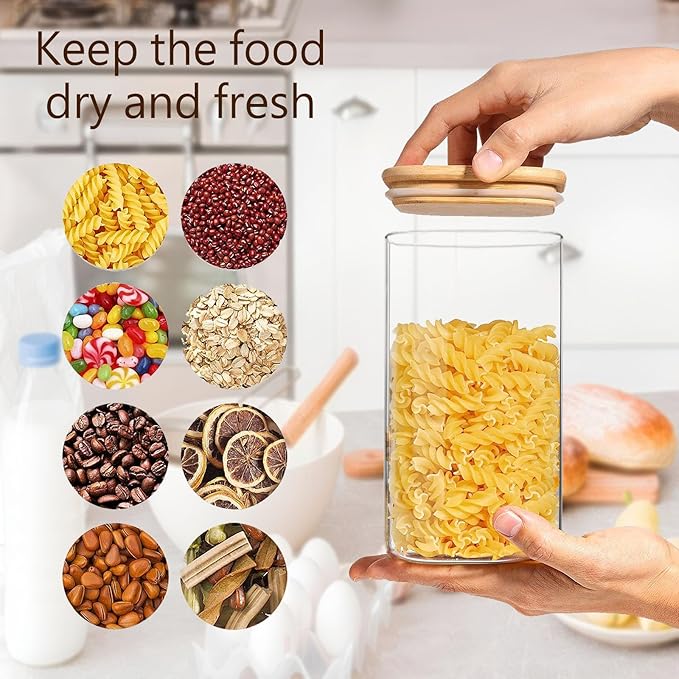 VIEWELLD 1.6 Qt Glass Storage Containers (Set of 3) - Noodles, Flour, Coffee Beans