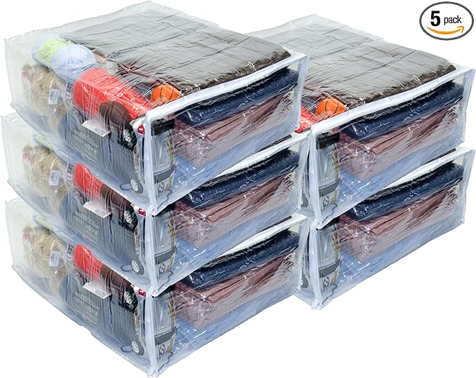 5-Pack X-Large (20" x 23" x 8") Heavy Duty Vinyl Zippered Storage Bags (Clear)