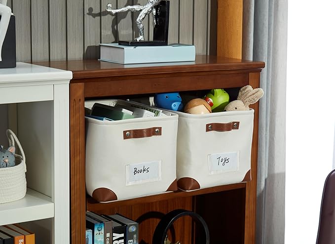 White Storage Bins Fabric Storage Baskets for Shelves & Linen Closet