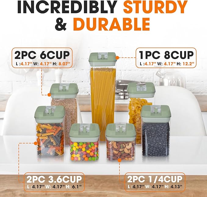 Cheer Collection Airtight Food Storage Containers, Kitchen Storage Containers for Pantry, Set of 7 Food Containers with Lids Airtight