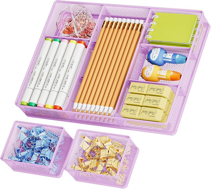 3 Packs Desk Drawer Organizers, Purple