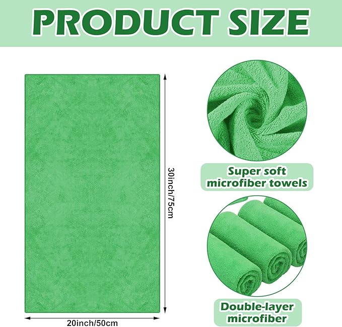 SmoothNovelty 10 Pcs Extra Large Microfiber Cloth 30" x 20" Large Floor Microfiber Towel Reusable Washable Free Lint Free Cloth Rag for Squeegee Mop Floor Window Housekeeping (Green)