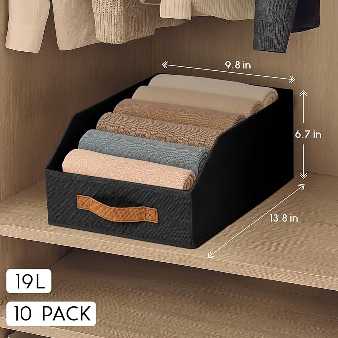 Homsorout Fabric Storage Bins for Organizing - 10 Pack Large Trapezoid Collapsible Storage Bins with Front Handle