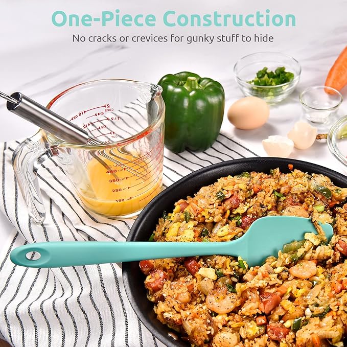 Heat Resistant Silicone Spoon Spatula: U-Taste 600ºF High Heat Flexible 11.38in Silicon Mixing Stirring Cooking Scraping Baking Bowl Scraper Seamless Spreader for Kitchen Nonstick Cookware (Aqua Sky)
