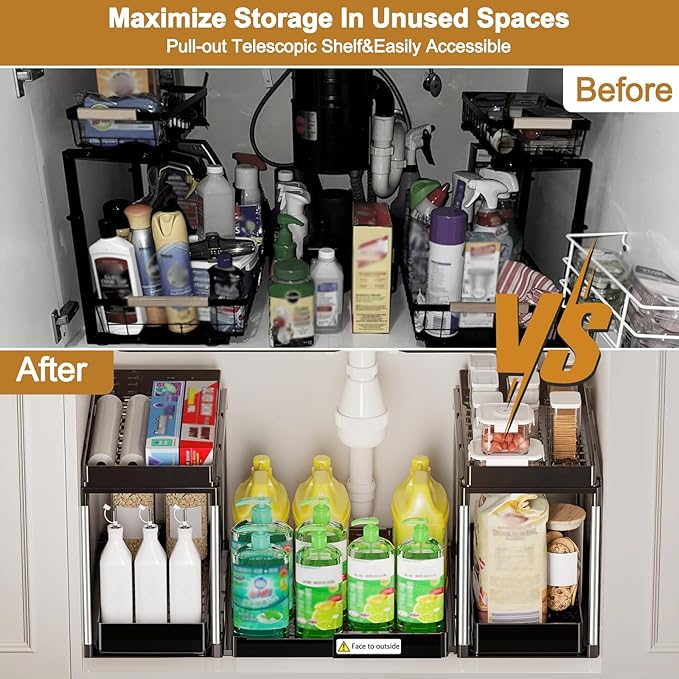 Expandable Under Sink Organizer, 2 Tier Under Cabinet Organizer