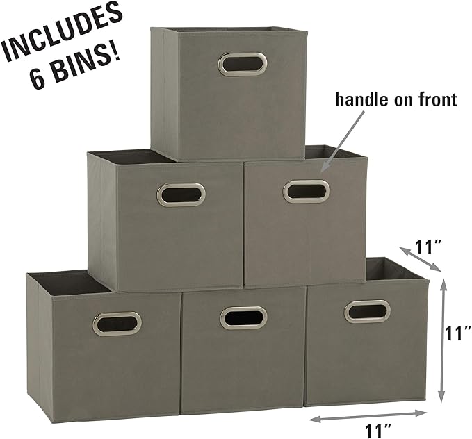 Household Essentials Fabric Storage Bins 6 Piece Set, Dove Gray
