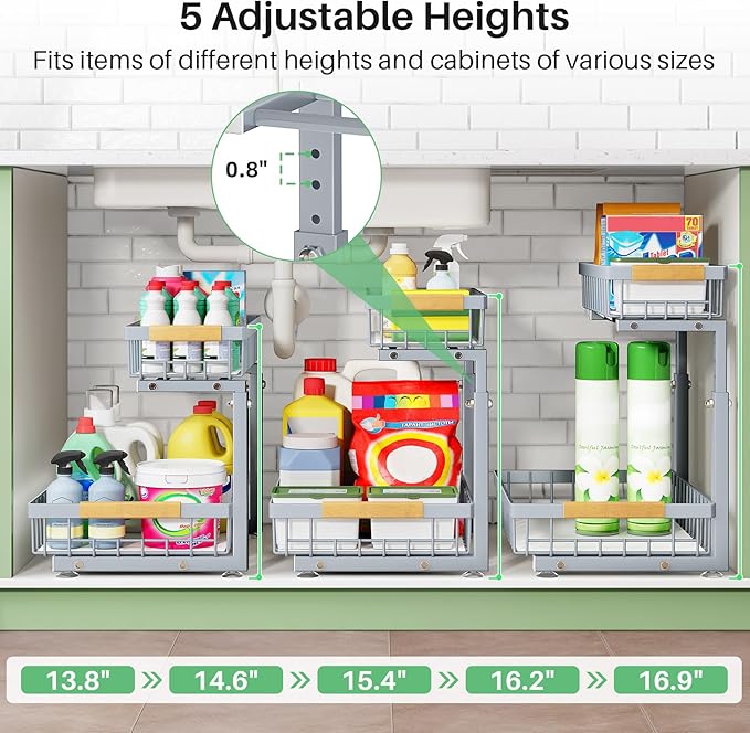 Kitstorack Under Sink Organizer, 2 Tier Under the Sink Storage, Slide out Pull out Cabinet Organizer Shelf