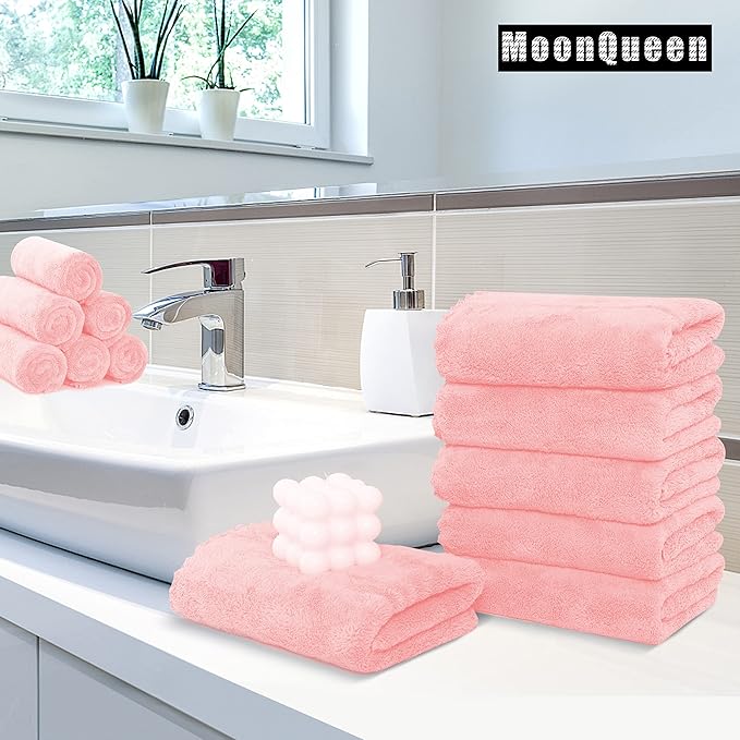 MOONQUEEN 6 Pack Premium Hand Towels - Quick Drying - Microfiber Coral Velvet Highly Absorbent Towels - Multipurpose Use as Hotel, Bathroom, Shower, Spa, Hand Towel 16 x 28 inches (Pink)