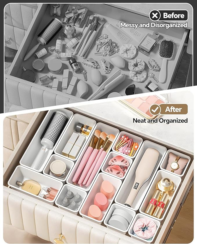 13 Pack Plastic Drawer Organizers Set, White