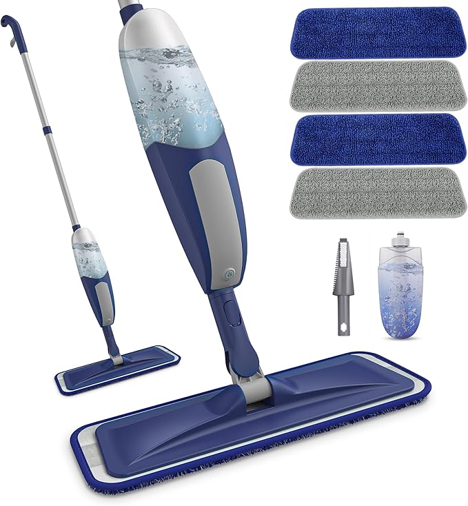 Spray Mops for Floor Cleaning - BPAWA Microfiber Floor Mop Flat Wet Mop Dry Dust Mop for Hardwood Laminate Wood Tile Vinyl Kitchen Bathroom Floors with 4 Washable Pads Reusable 550ML Refillable Bottle