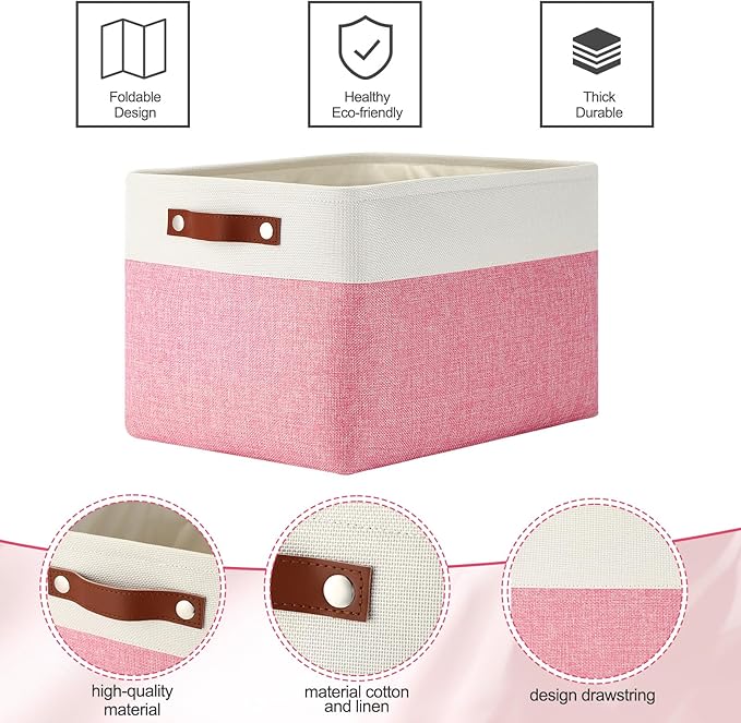 Uiifan 8 Pack Storage Baskets - 16x12x10 Inch Pink