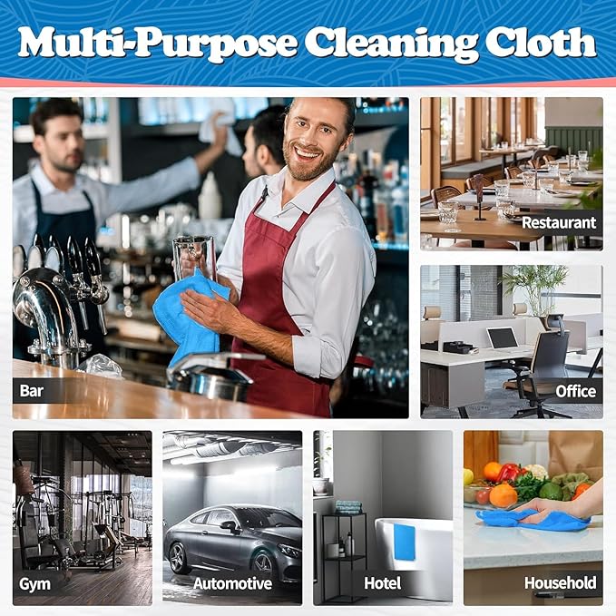 FIXSMITH Microfiber Cleaning Cloth, Shop Towels Bulk, 24 Pack Blue Microfiber Towels for Cars, All-Purpose Absorbent Cleaning Rags, Dust Cloth for Automotive, Mechanic, Garage, Bar, 12 x 11 inch