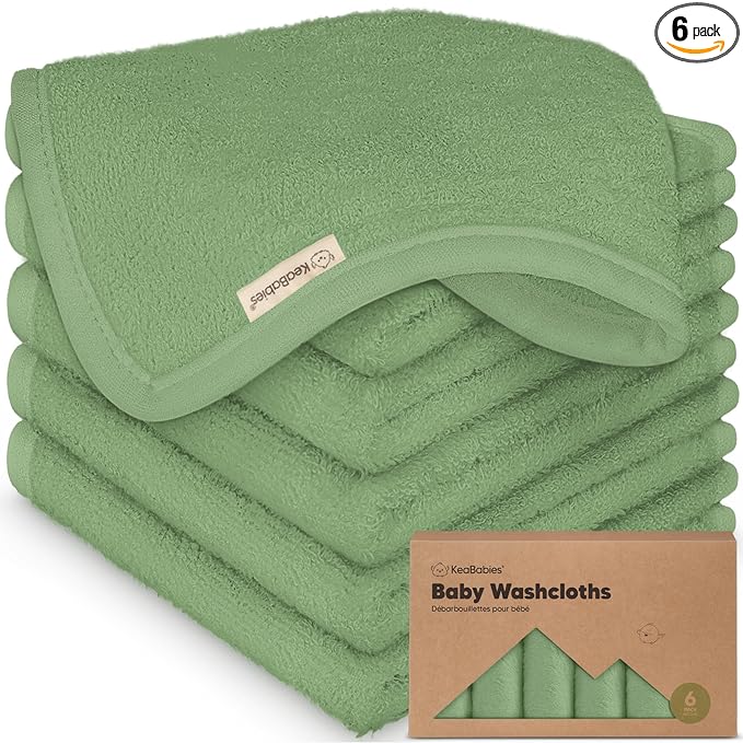 6-Pack Baby Washcloths – Soft Absorbent Viscose from Bamboo Washcloths for Face, Body, Baby Towels for Newborn, Kids, Toddlers,Infant,Gentle on Sensitive Skin,10x10 Reusable Face Towels(Meadow Green)