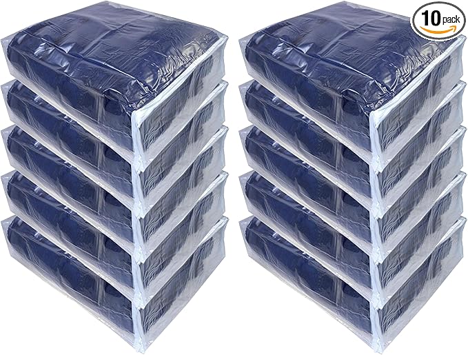 Set of 10 Clear Vinyl Zippered Blanket Storage Bags 15x18x5 Inch