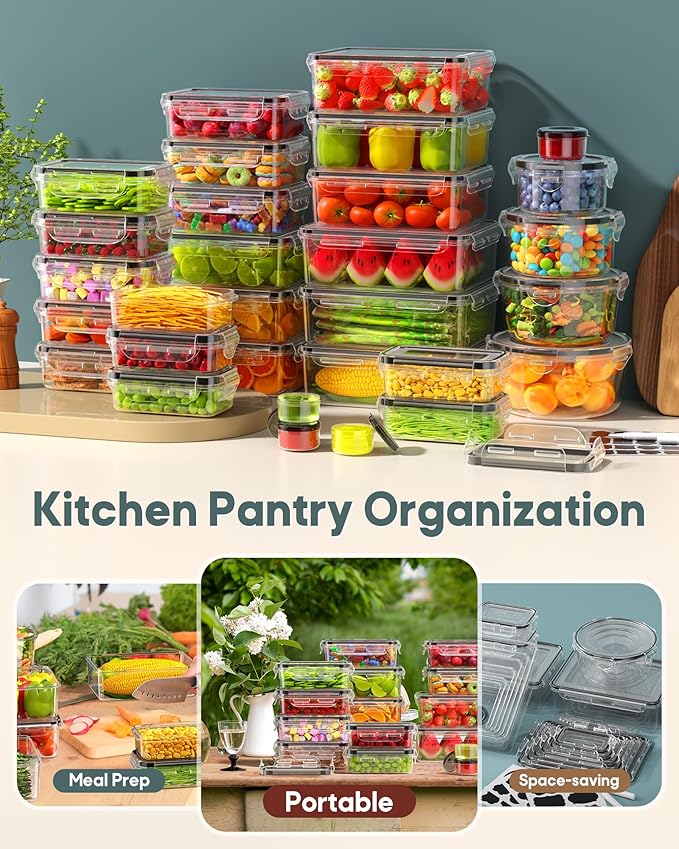 70 PCS Food Storage Containers with Lids Airtight, (35 Lids & 35 Containers) Leak proof Containers Set for Kitchen, Meal Prep, BPA-Free