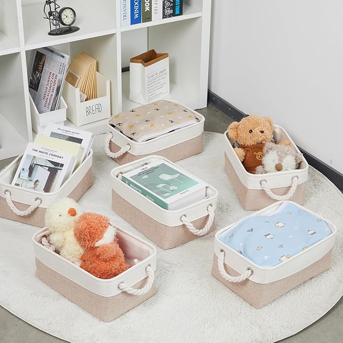 Bidtakay Small Baskets Fabric Storage [6 Pack] Beige Storage Bins 11.8 X 7.8 X 5