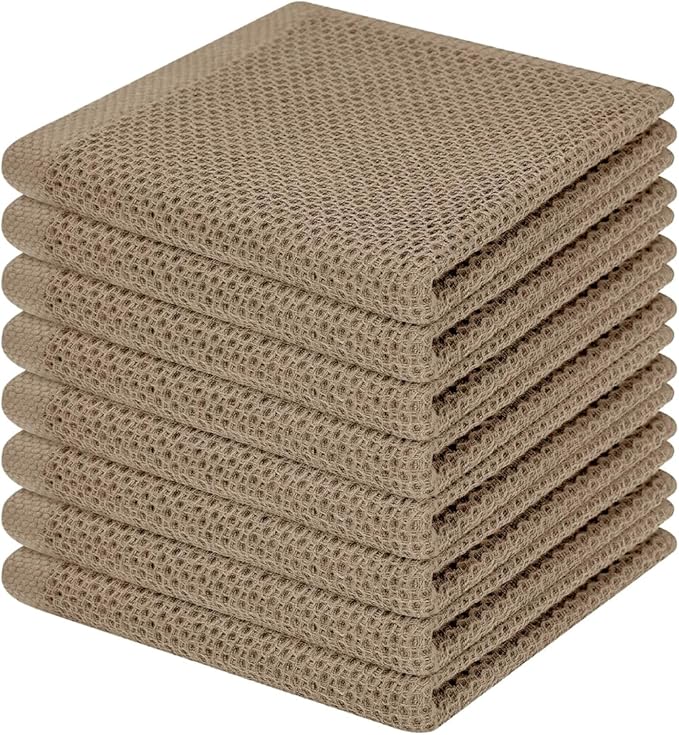 Homaxy 100% Cotton Waffle Weave Kitchen Dish Cloths, Ultra Soft Absorbent Quick Drying Dish Towels, 12 x 12 Inches, 8-Pack, Tan