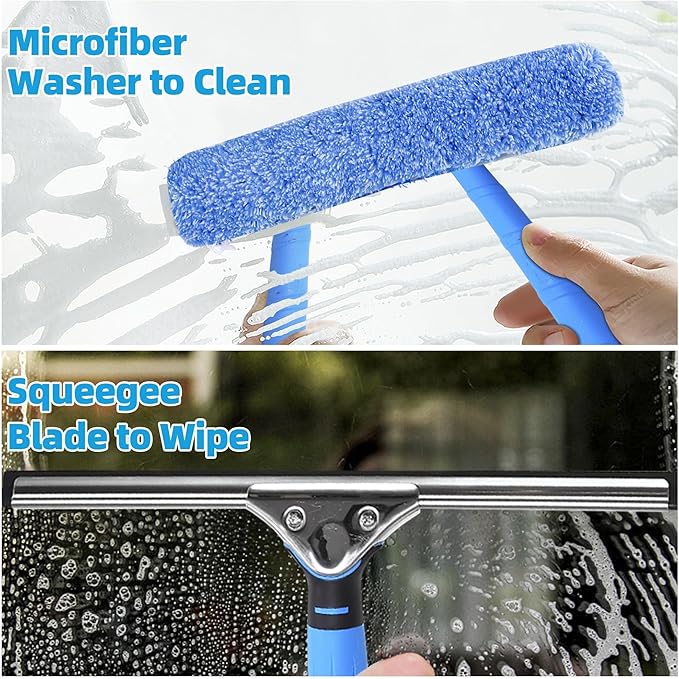 Squeegee with Shelf Storage for Window Cleaning,Window Cleaning Squeegee kit with Bucket&Microfiber Scrubber,Bathroom,Shower Doors,Mirrors,Tiles