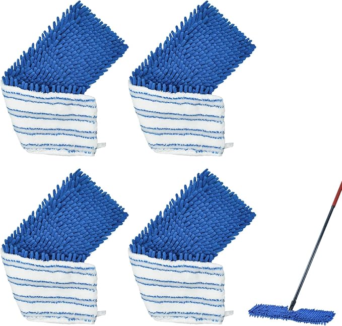 4 Pack Mop Heads Replacements Compatible with O-cedar Dual-Action Flip Mop,Microfiber&Chenille Mop Replace Head for Dry/Wet Use,Double-sided,Reusable and Washable Dust Mop Refills for Floor Cleaning