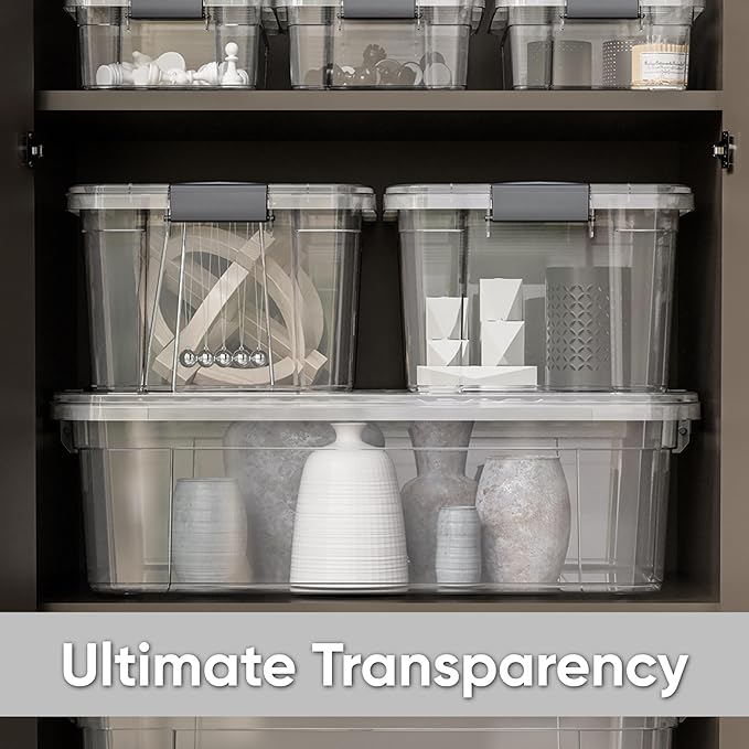Storage Bins with Lids, Clear Plastic Containers for Organizing, 2 Pack, 13.7 Qt