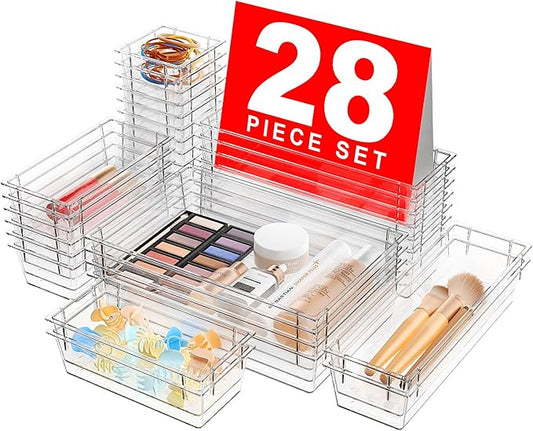 【Military Grade】A-LuGei Drawer Organizer,【𝟱𝗦𝗶𝘇𝗲】Makeup organizer,【Holds 177 Items】Bathroom Organizers and Storage,Organization and Storage,Desk Drawer Organizer for Vanity【Clear】