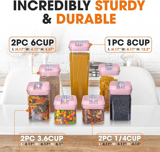 Cheer Collection Stackable Airtight Food Storage Containers - BPA Free Plastic Food Organizer for Pantry with Dry Erase Marker and Labels, Pink