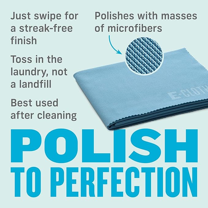 E-Cloth Glass & Polishing Cloths, Premium Microfiber Glass Cleaner, Great for Windows, Glass and Mirrors, Washable and Reusable, 100 Wash Guarantee, Alaskan Blue, 2 Pack