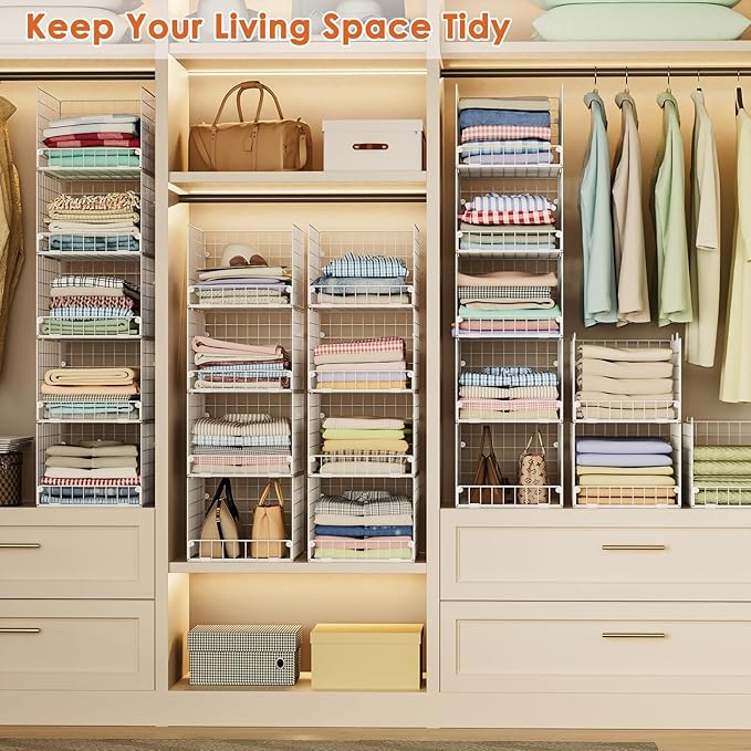 5-Tier Stackable Closet Storage Shelves, Closet Organizers and Storage Basket