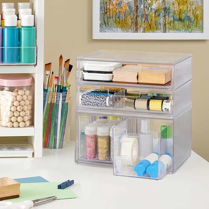 Chloe Space-Saving Clear Drawer Organizer (4 Drawer Set) Sort Office, Kitchen