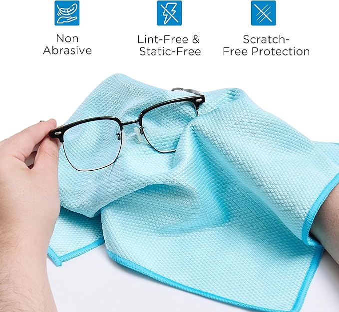 Microfiber Glass Cleaning Cloth 6 Pack, 15.5x15.5 Inch Magic Cleaning Rags, Lint Free Streak Free Reusable Towels for Windows, Mirrors, Cars, Screens, Kitchen and Stainless Steel Surface