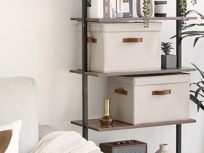 StorageWorks Fabric Storage Bins with Lid, Decorative Storage Boxes for Shelves, Stackable Closet Organizer Basket with Handles, Large