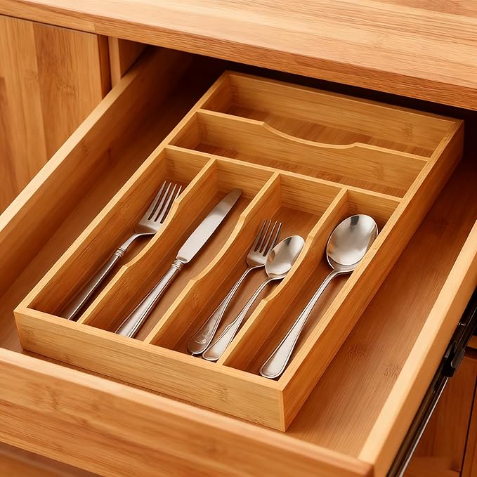 Bamboo Silverware Organizer, 15.8"x9.5"x1.6"