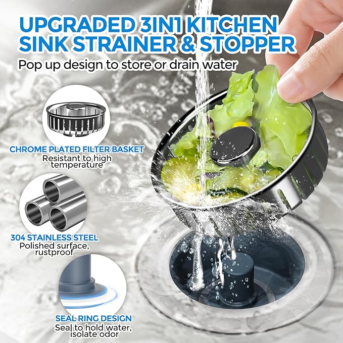 zaa Kitchen Sink Drain Strainer - Kitchen Sink Stopper, 304 Stainless Steel Sink Drain Stopper, Sink Protector for Kitchen with Anti-Clog Filter