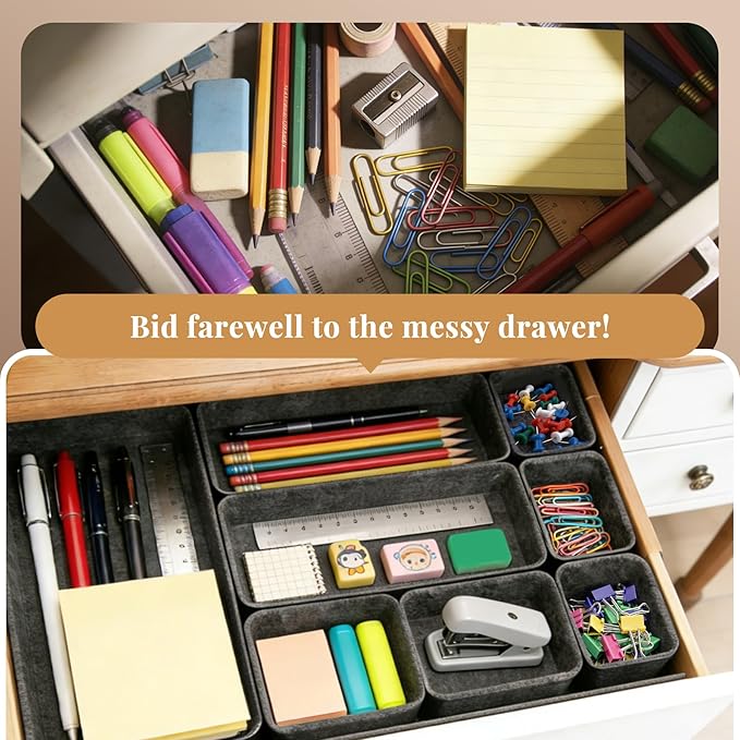 8pcs Felt Desk Drawer Organizer Tray, Charcoal