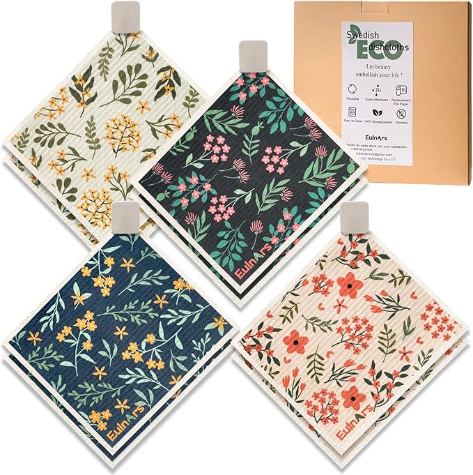 Eulnars Reusable Paper Towels, Swedish Dishcloths for Kitchen 8-Pack, Non-Scratch Swedish Dish Towels, Super Absorbent Cellulose Dish Cloths, Eco Friendly Gifts