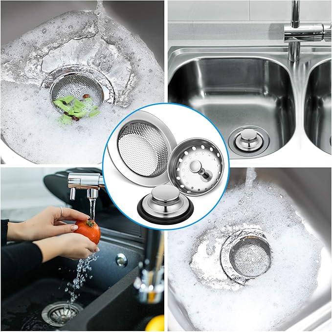 Mudder 3 Pcs Kitchen Sink Strainer & Stopper - Stainless Steel
