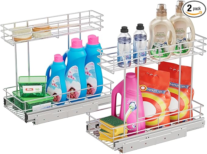 Under Sink Organizer 2 Packs, Pull Out Cabinet Organizer 2 Tier