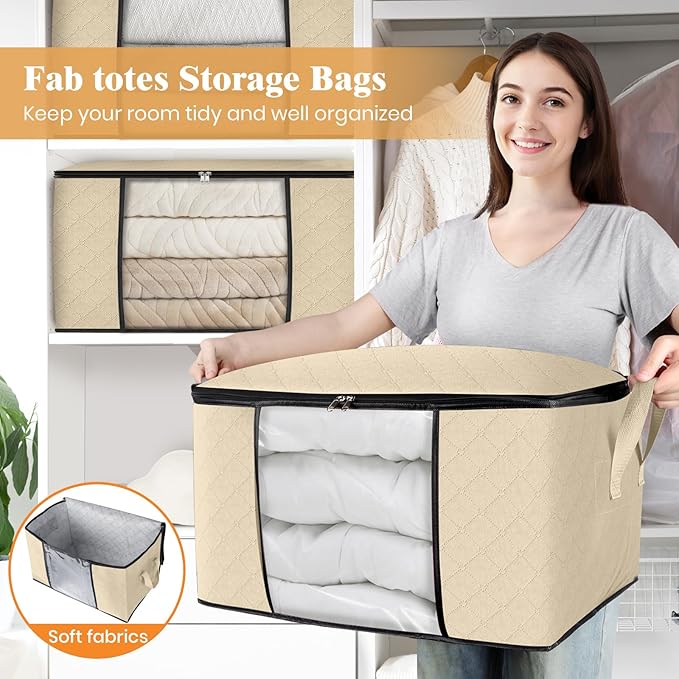 Fab totes 3 Pack Clothes Storage, Beige