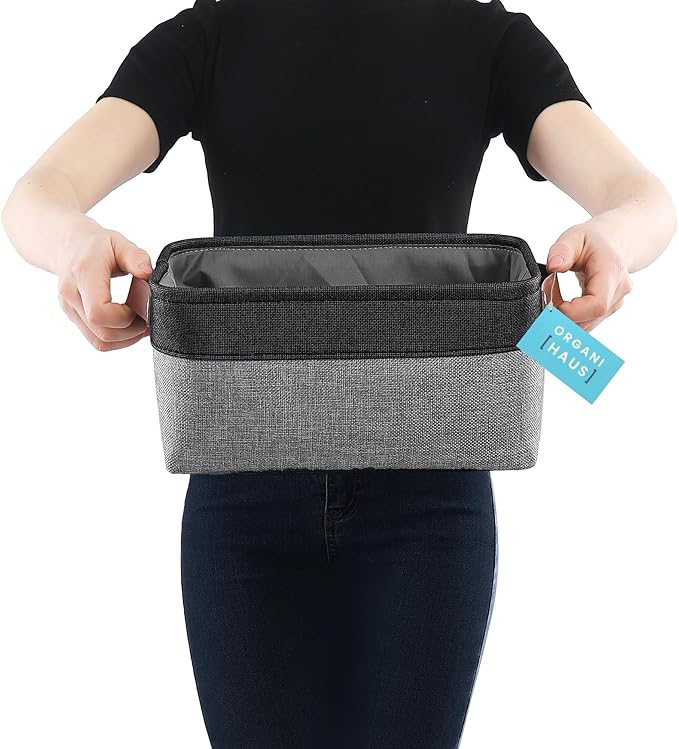 Small Fabric Storage Baskets 3 Pack, Gray/Black
