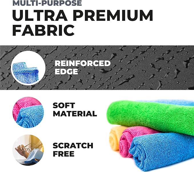 Turkish Microfiber Cleaning Cloth of 4 Colors | 20% Polyamide for Elevated Liquid Suction | Must Have Drying Supply for Kitchen and Home Accessories | Rags with Reinforced Edges, Pack of 8