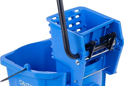 Carlisle FoodService Products 26-Quart Commercial Mop Bucket with Side-Press Wringer, Precision-Molded Polypropylene, Durable Wringer, Bucket with Non-Marking Casters, 18.5 x 16.5 x 23 Inches, Blue