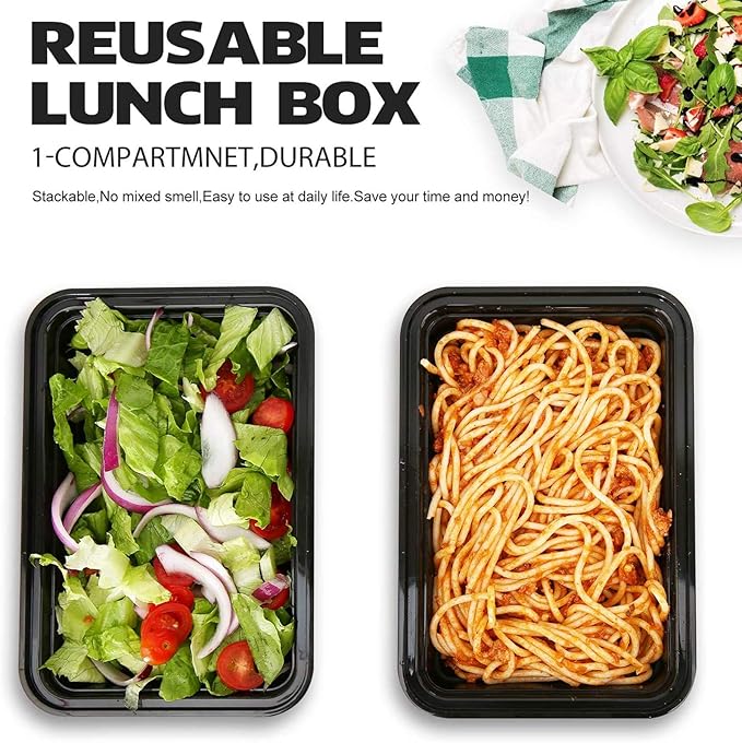 AIFUSI 50 Pack Meal Prep Container, Disposable Lunch Box, Food Storage Washable Containers with Lids