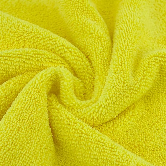 POLYTE Microfiber Cleaning Towel Ultrasonic Cut Edgeless (16x16, 24 Pack, Premium, Blue,Gray,Yellow)