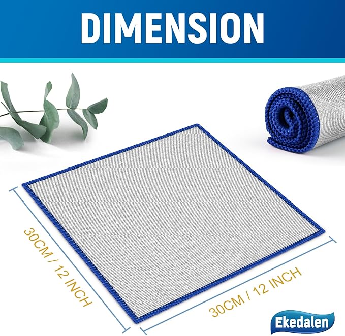 Microfiber Cleaning Cloth Polishing Glass Cleaner Absorbent Kitchen Towel Quick Drying Miracle Lint Free Rags for Household Auto Detailing Bathroom, Pack of 6, 12 x 12 Inch, Sliver-Blue