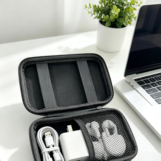 Charger Case,Mini Cable Organizer Cases,Pouch Case Bag,Small Charger Organizer,Waterproof Travel Storage Carrying Bag for USB Drives,Power Adapter,Earphones,Cords etc,Rectangle,Black Bigger
