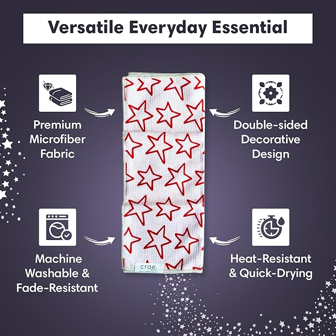 Double Sided Microfiber Hand Towels, 17x27 Inches Waffle Design Kitchen Towels Set, Durable & Soft Fast Drying Hand Wash Cloth, Everyday Dishcloth Use at Home (Stars & Stripes - Red, Blue, Cream)