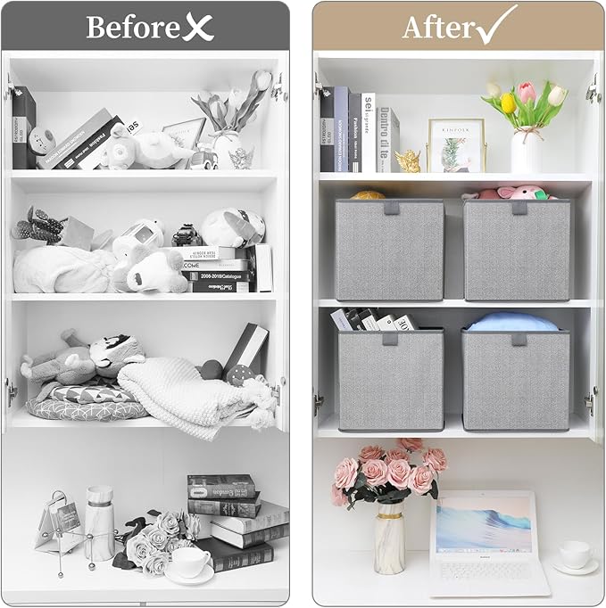 Storage Baskets, 11.8-Inch Woven Fabric Bins, 4PCS/Grey-11.8*11.8*11.8inch