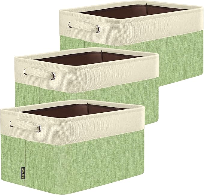 3 Pack Fabric Closet Storage Bins for Shelves, Green, 12"x8"x8"